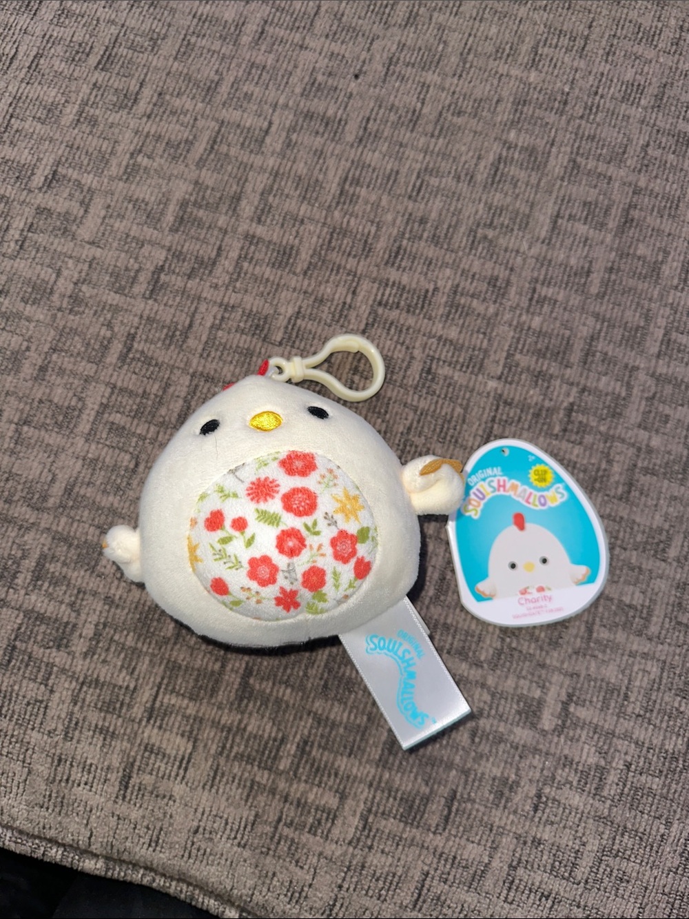 Squishmallows White Floral Chick Plush Keychain - Cute Clip-On